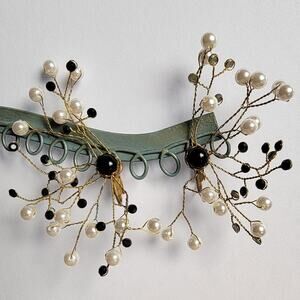 Oversized 3-Inch Vintage Pearl and Black Bead Clip-On Earrings